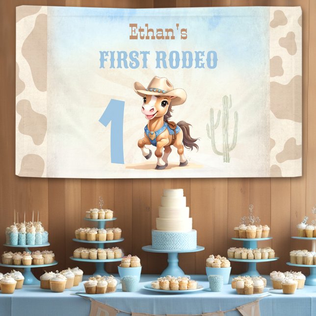 Banderoles Premier Rodéo Western Cowboy Horse Anniversaire Ga (First Rodeo Western Cowboy Horse Birthday Boy Banner)