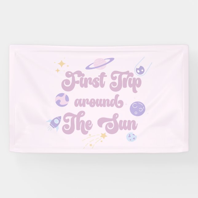 Banderoles Premier Voyage Rose Autour Du Sun Space 1er Annive (Horizontal)