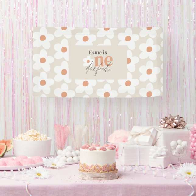 Banderoles Première anniversaire marguerite boho rétro terrac (Fête)
