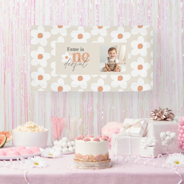 Banderoles Première anniversaire marguerite boho terracotta p (Fête)