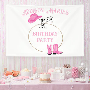 Banderoles Première fête d'anniversaire Pink Cowgirl