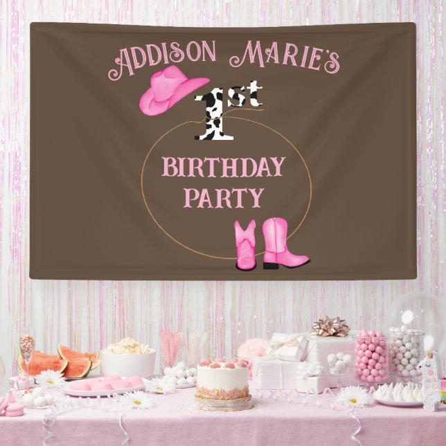 Banderoles Première fête d'anniversaire Rodéo Cowgirl (Fête)