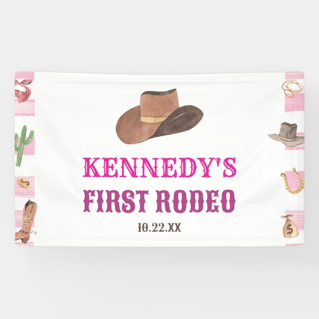 Banderoles Première Rodéo Cowgirl 1ère fête d'anniversaire (Horizontal)