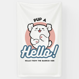 Banderoles Prends un bonjour ! - Joyeux dessin de chien blanc