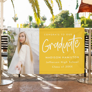 Banderoles Preppy Script Yellow Photo Graduation