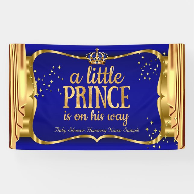 Banderoles Prince Baby shower Blue Gold Crown Draps (Horizontal)