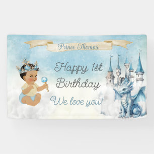 Banderoles Prince Royal Bébé Garçon Château Dragon Bleu Or