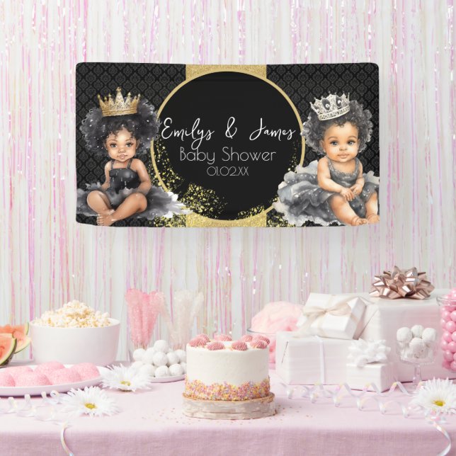 Banderoles Princesse Baby Gold Black Baby Twins Douche (Fête)