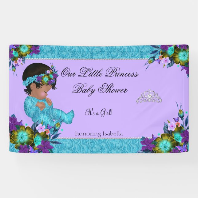 Banderoles Princesse Baby shower fille Turquoise bleu pourpre (Horizontal)