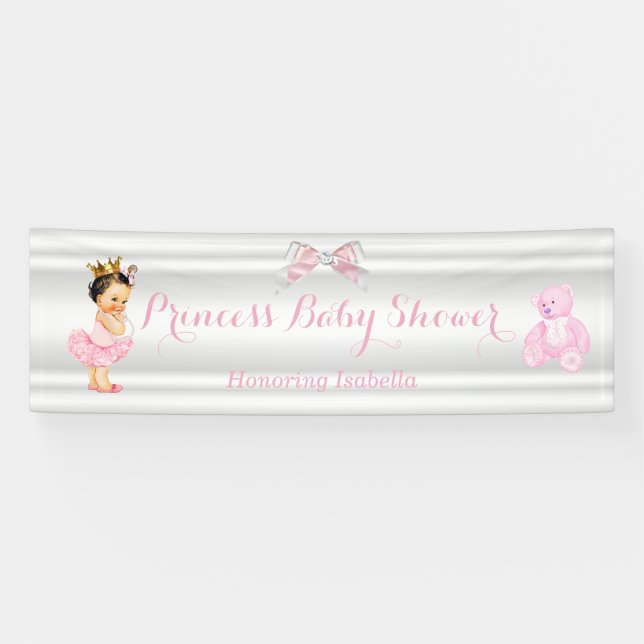 Banderoles Princesse Baby shower Rose Blanc Brunette Bébé (Horizontal)