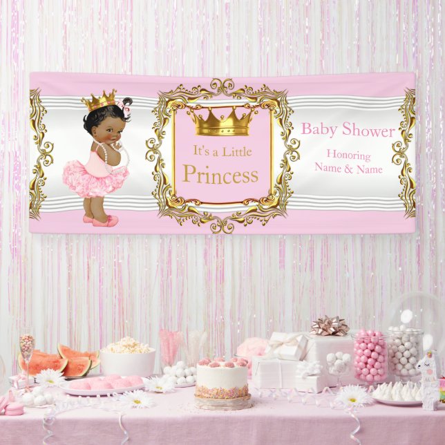 Banderoles Princesse Baby shower Rose Or Blanc Ethnique (Fête)