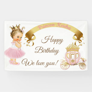 Banderoles Princesse Bébé Fille Carrosse Rose Or