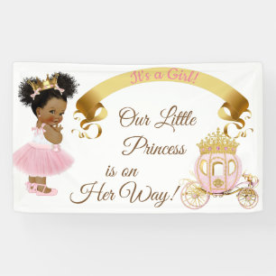 Banderoles Princesse Bébé Fille Carrosse Rose Or