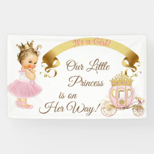 Banderoles Princesse Bébé Fille Carrosse Rose Or