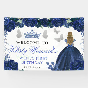 Banderoles Princesse blonde en robe bleue Fleur d'anniversair