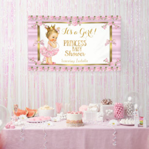 Banderoles Princesse Fille Blonde Baby Shower Rose Or Tutu