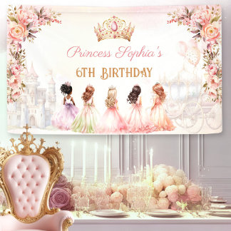 Banderoles Princesse Floral Couronne Rose Gold Girl Anniversa