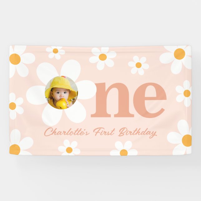 Banderoles Printemps Boho rose Daisy Photo 1er anniversaire (Horizontal)