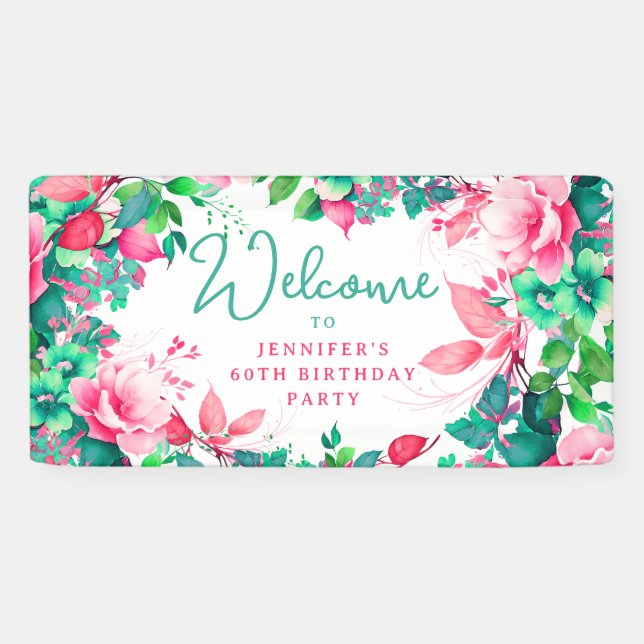 Banderoles Printemps Eté Aquarelle Florale 60e Anniversaire (Horizontal)