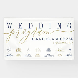 Banderoles Programme de mariage Navy Gold avec icônes personn
