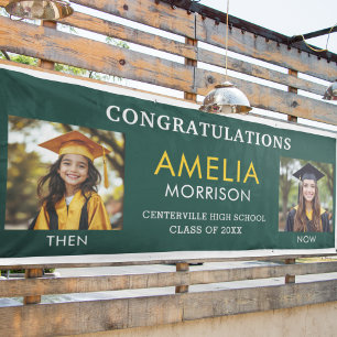 Banderoles Puis & maintenant Emerald Green Gold Photo Graduat