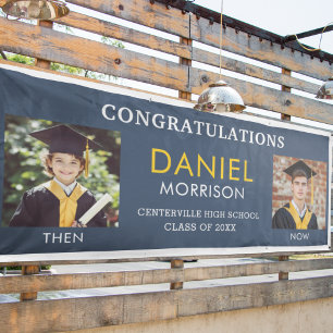 Banderoles Puis & maintenant Marine Blue Gold Photo Graduatio