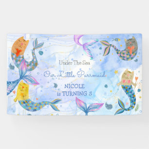 Banderoles Purmaid chat sirène aquarelle fille anniversaire