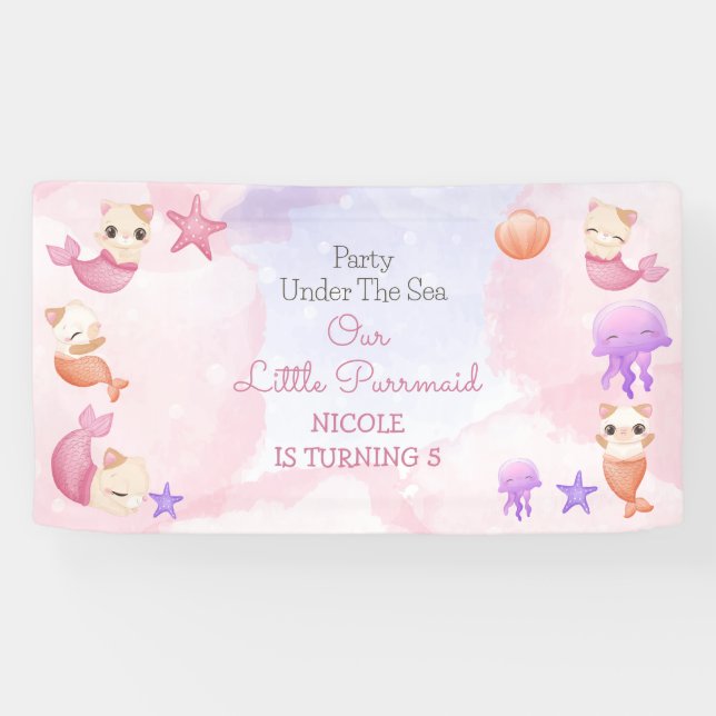 Banderoles Purmaid chat sirène mignonne fille anniversaire (Horizontal)
