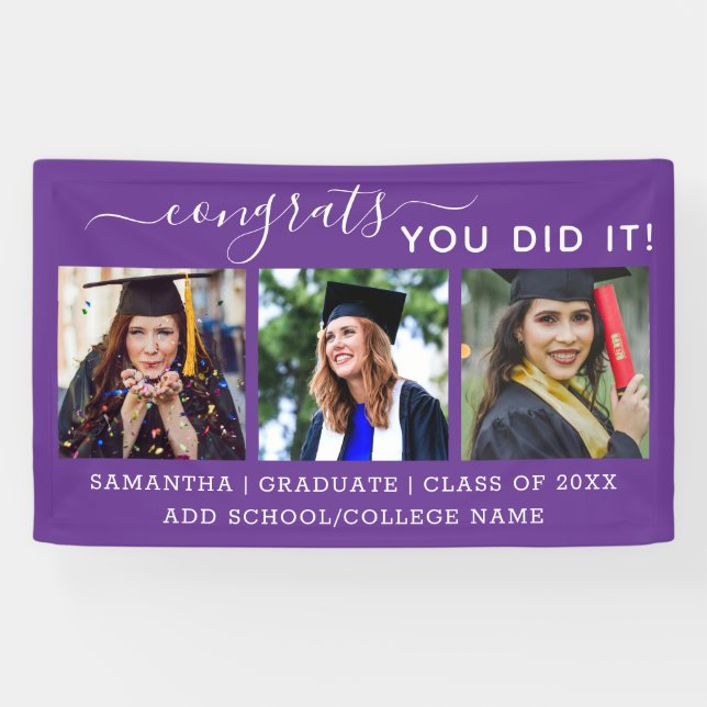 Banderoles Purple 3 Photo Félicats Graduate 2023 Graduation (Horizontal)