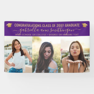 Banderoles Purple and Gold Graduation 3 Photo Party