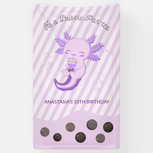 Banderoles Purple Axolotl Bubble Boba Tea Anniversaire (Vertical)