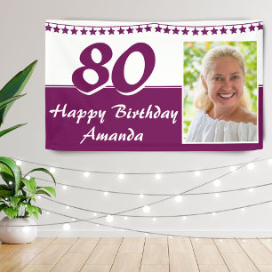 Banderoles Purple Bunting Star Photo 80th Birthday Party