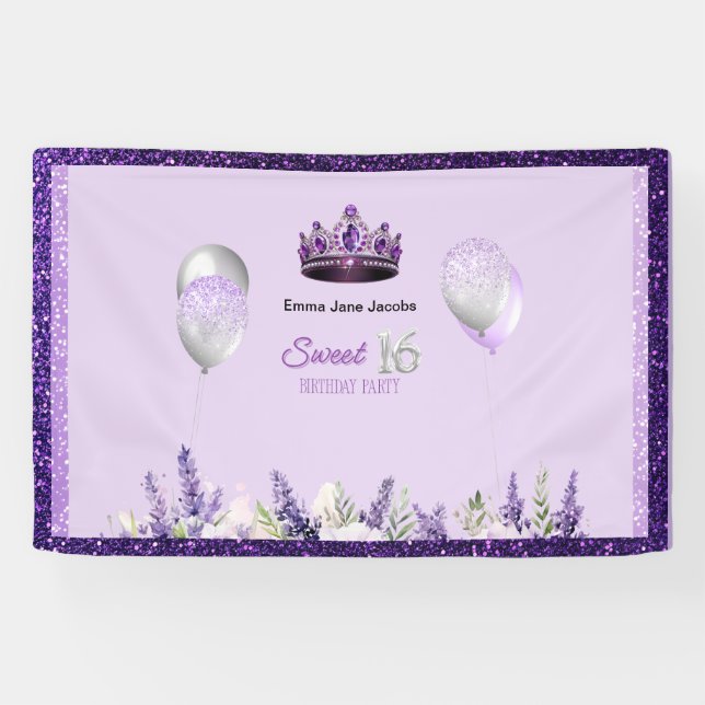 Banderoles Purple étincelle Douce 16 Anniversaire fête (Horizontal)