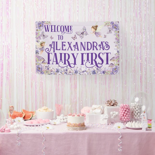 Banderoles Purple Floral Fairy First Birthday Welcome (Fête)