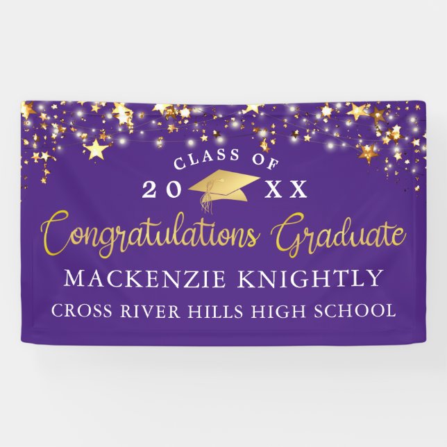 Banderoles Purple Gold Classe de félicitations Grad Script St (Horizontal)