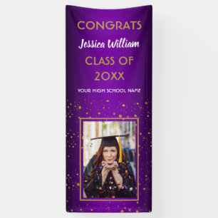 Banderoles Purple Gold Confetti 2020 Photo Graduation Party