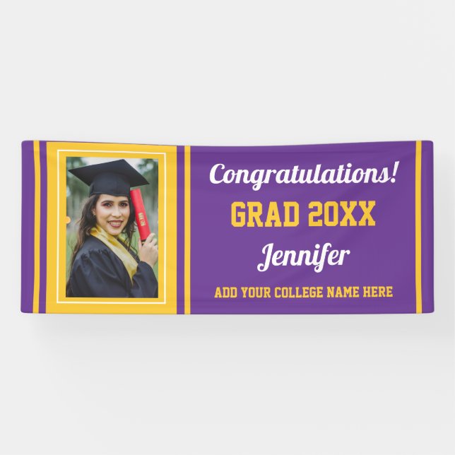 Banderoles Purple Gold Congrats Grad Custom Photo Graduation (Horizontal)