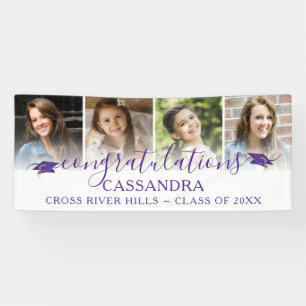 Banderoles Purple Graduation Félicitations Script 4 Photos