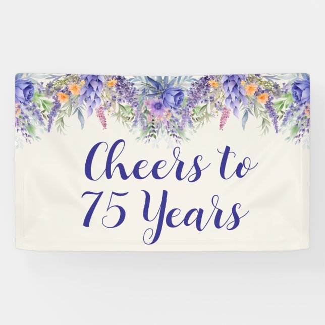 Banderoles Purple Lavender Floral 75th Birthday (Horizontal)