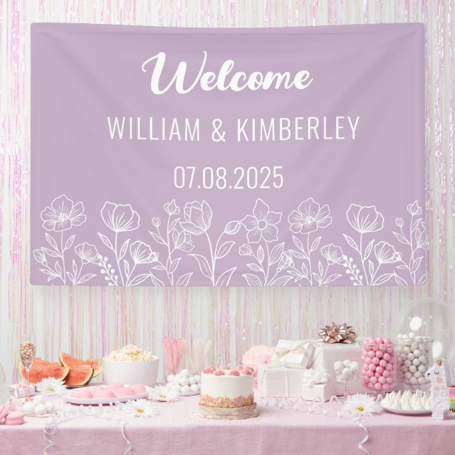 Banderoles Purple Lilac Floral Russe Simple Mariage moderne (Fête)