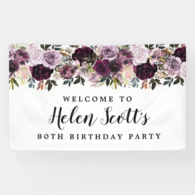Banderoles Purple Mauve rose 80e fête d'anniversaire Bienvenu (Horizontal)