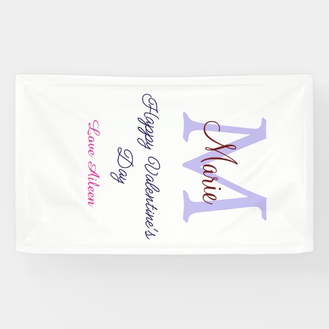Banderoles Purple pastel happy Valentine's day pink monogram  (Horizontal)