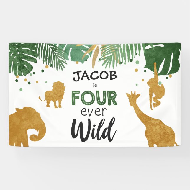 Banderoles Quatre animaux sauvages du Safari Boy Quart annive (Horizontal)
