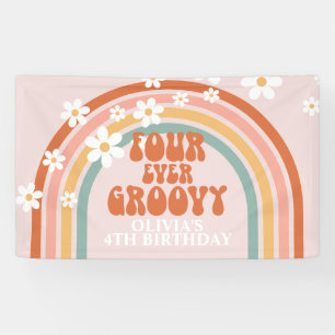 Banderoles Quatre fois groovy anniversaire rétro arc-en-ciel 
