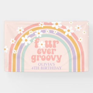 Banderoles Quatre pour toujours funky pastel arc-en-ciel 4ème