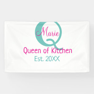 Banderoles Queen of cuisine monogramme vert rose simple minim