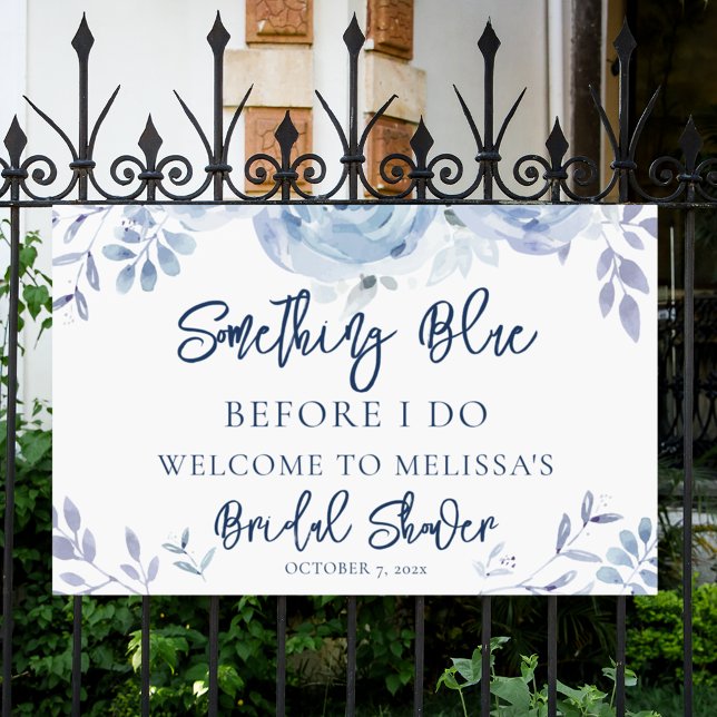 Banderoles Quelque chose de bleu avant que je ne dise "oui" S (Dusty Blue Floral Script Something Blue Bridal Shower Banner)