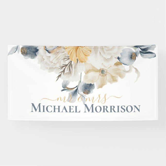 BANDEROLES QUELQUE CHOSE DE BLEU - MARIAGE FLORAL (Horizontal)