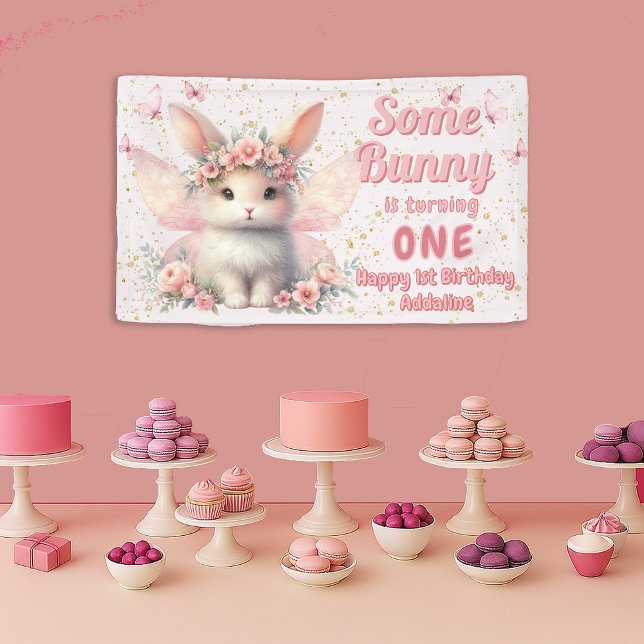 Banderoles Quelques Papillons Fée 1er Anniversaire Bunny (Cute Some Bunny is Turning One first birthday party banner)