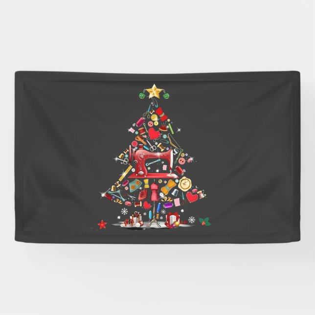 Banderoles Quilter Merry Christmas Tree Quilt Block Quilting  (Horizontal)